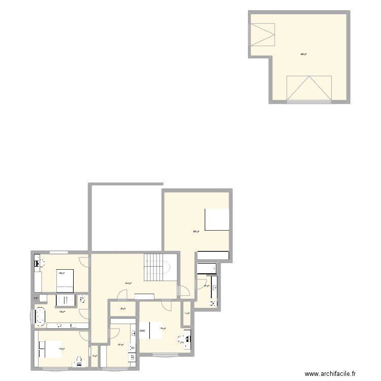 2etage. Plan de 13 pièces et 191 m2