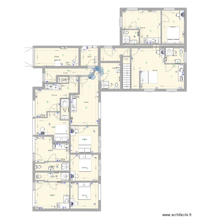 leon bollée 2. Plan de 19 pièces et 178 m2