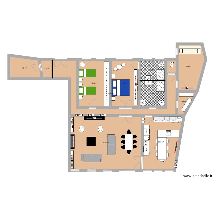 46 SADA 3. Plan de 11 pièces et 158 m2