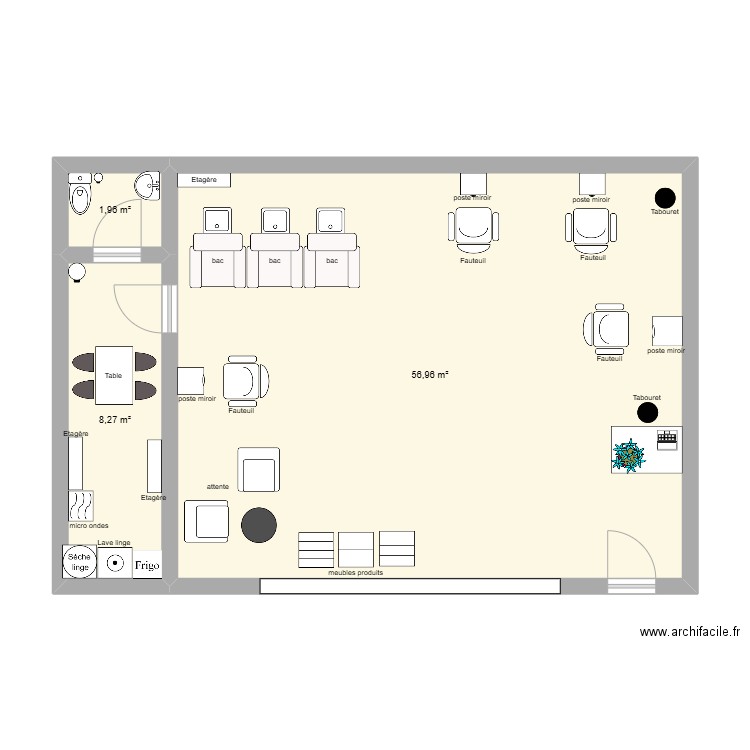 mon salon. Plan de 3 pièces et 67 m2