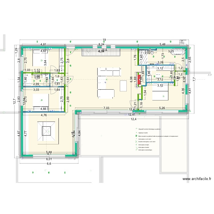 Plan éclairages. Plan de 28 pièces et 375 m2