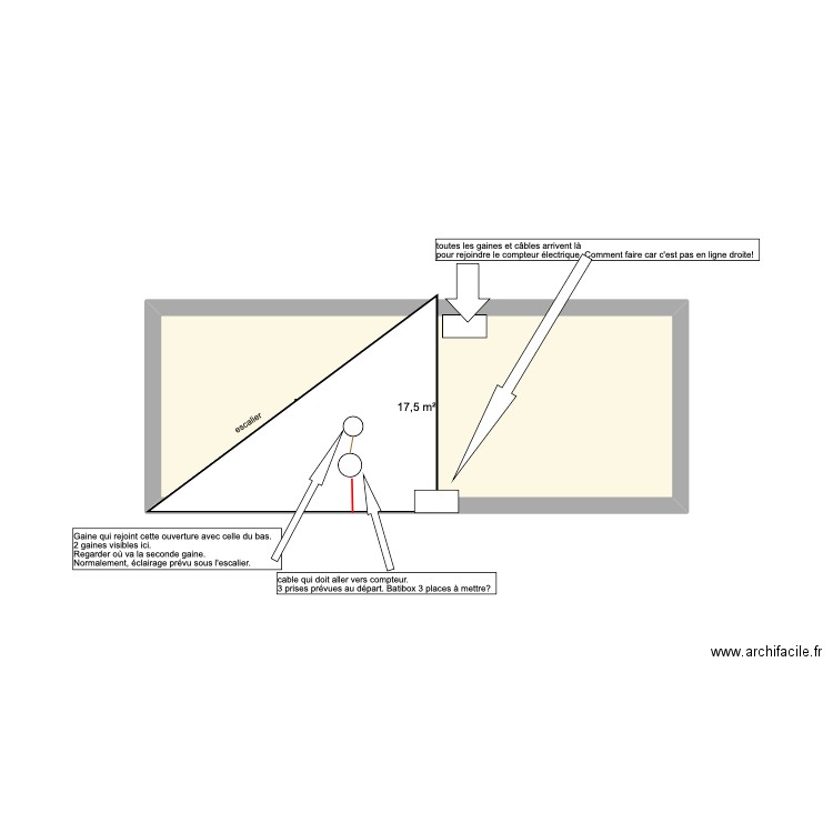 éclairage mur escalier. Plan de 1 pièce et 18 m2