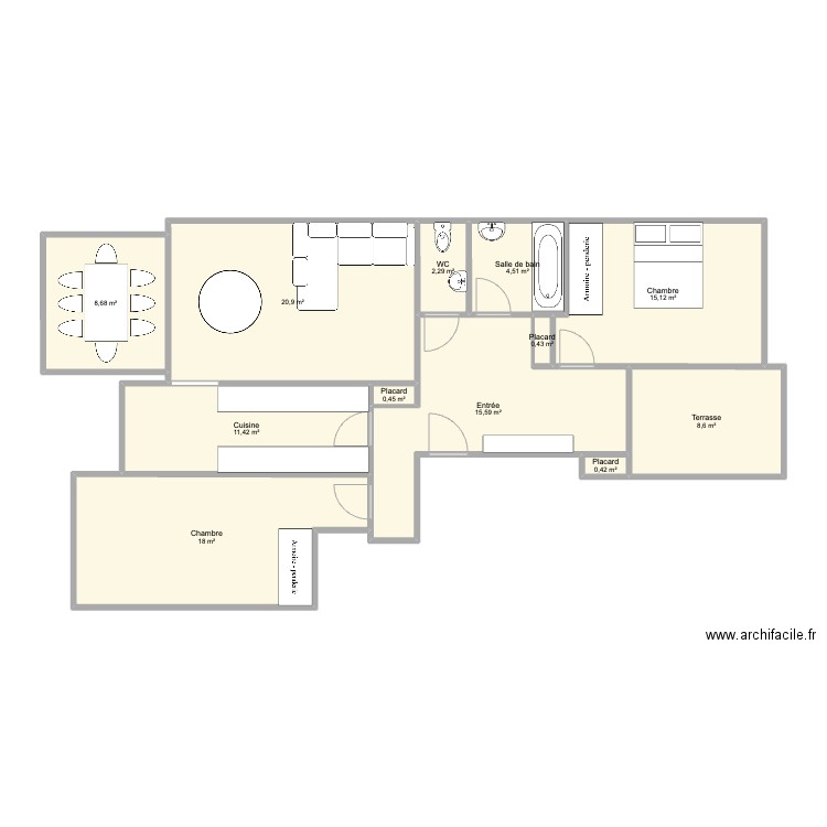 Noirettes. Plan de 12 pièces et 106 m2