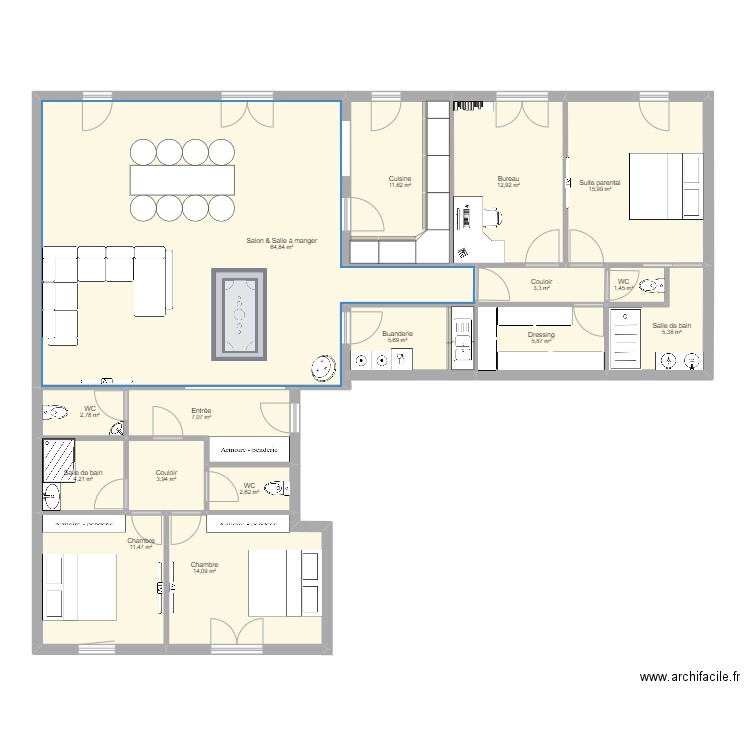 101/102 cadence. Plan de 16 pièces et 173 m2