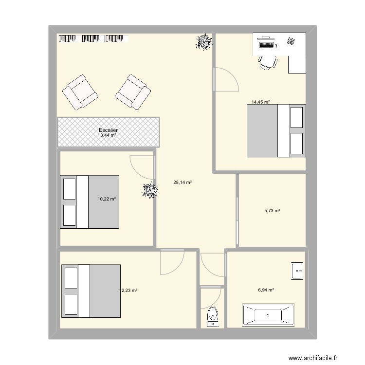 Etage. Plan de 7 pièces et 139 m2