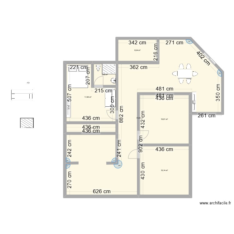 ghorfa. Plan de 7 pièces et 143 m2