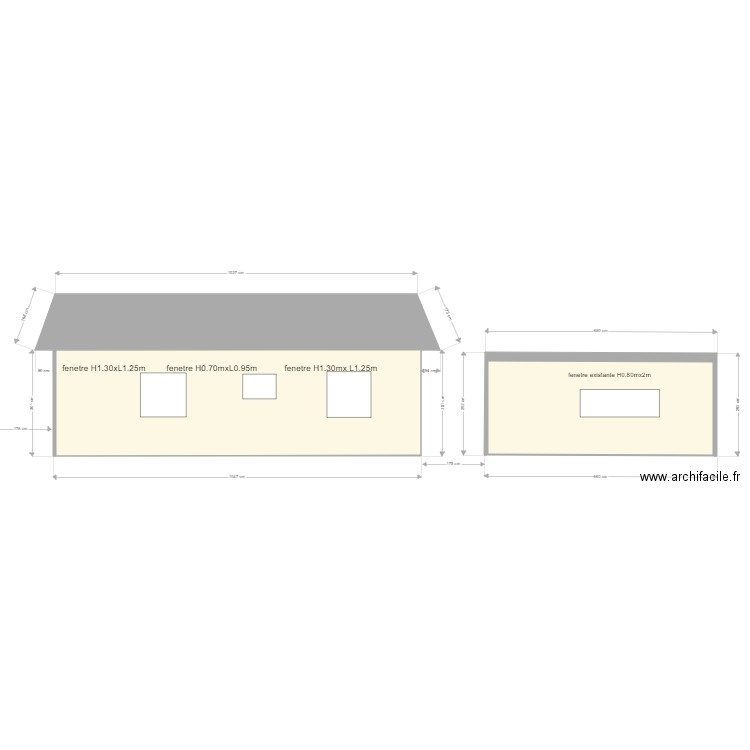 maison coté nord existant. Plan de 3 pièces et 65 m2