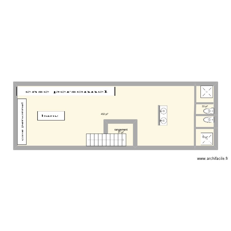 mezzanine. Plan de 4 pièces et 49 m2