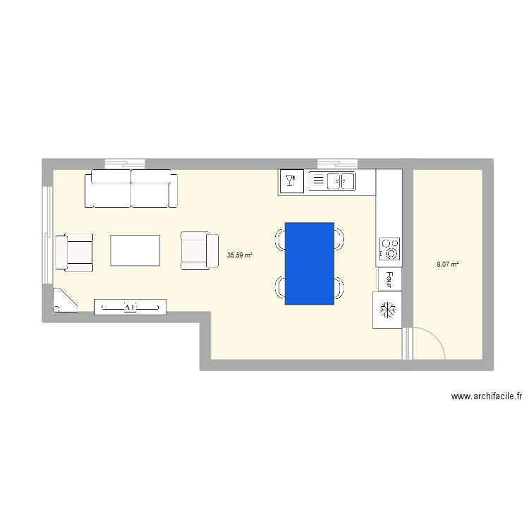 MAison Plain pied 1. Plan de 2 pièces et 44 m2