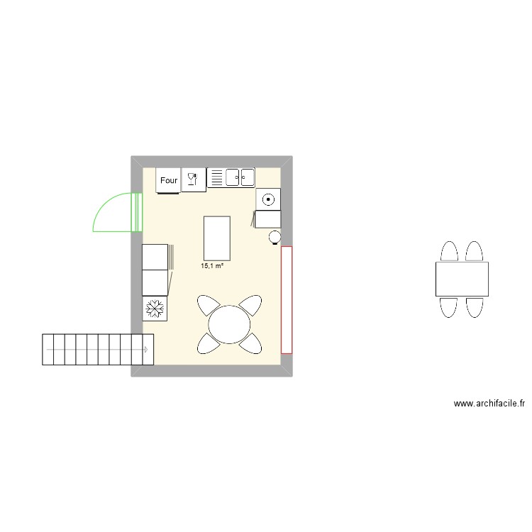 cuisine . Plan de 1 pièce et 15 m2