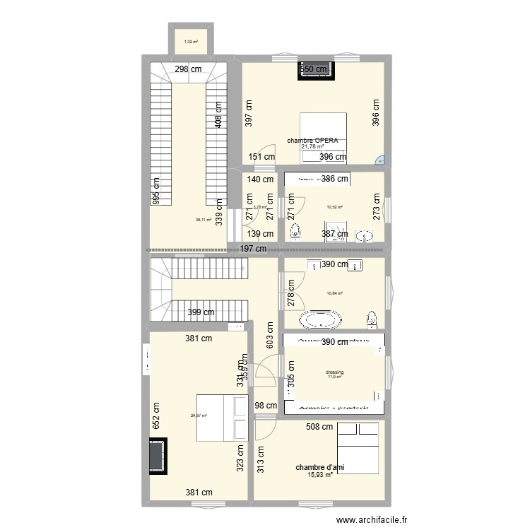 1 er etage  evec decoupage. Plan de 9 pièces et 139 m2