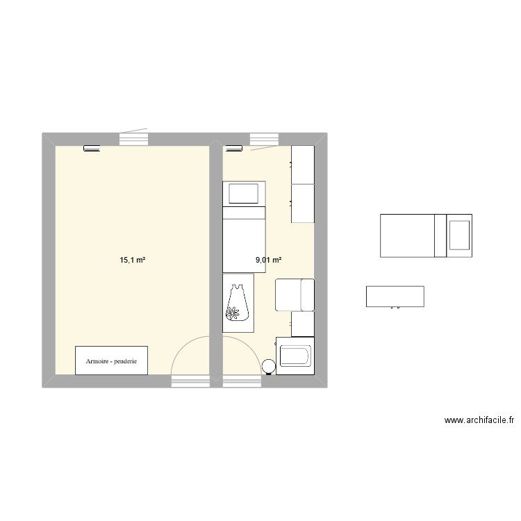 qfsxgfd. Plan de 2 pièces et 24 m2