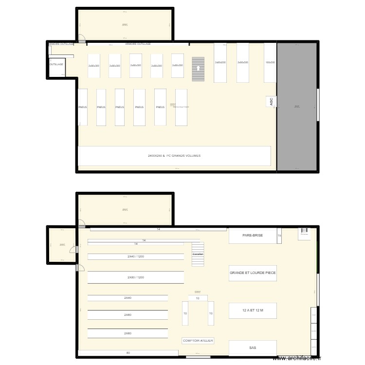 magasin projet. Plan de 6 pièces et 1069 m2