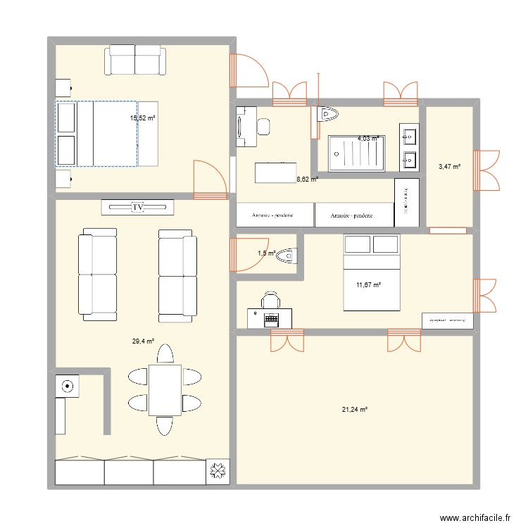 Fontarabie 2. Plan de 8 pièces et 95 m2