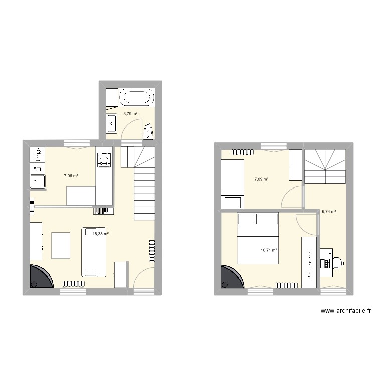 Maison Rdc . Plan de 6 pièces et 54 m2