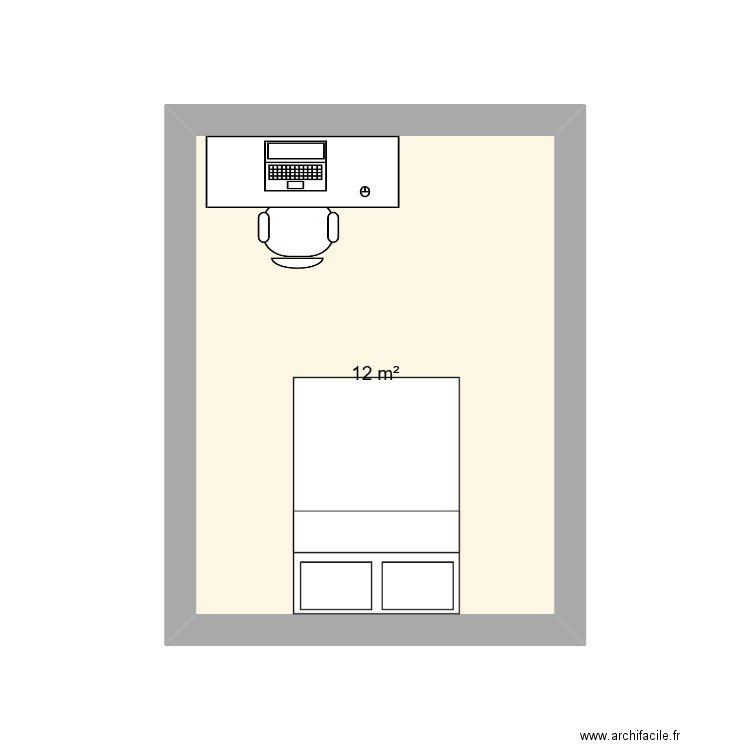 chambre. Plan de 1 pièce et 12 m2