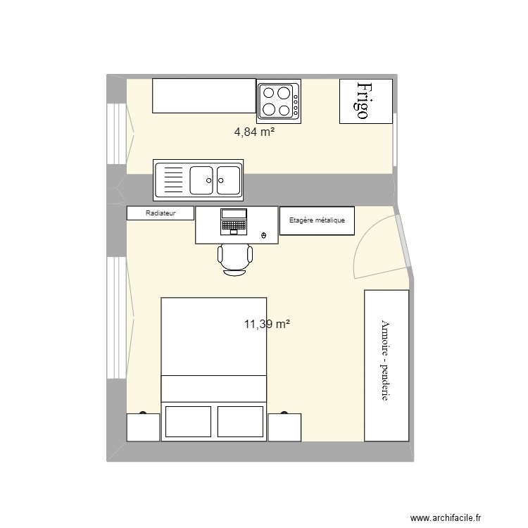 Appart. Plan de 2 pièces et 16 m2