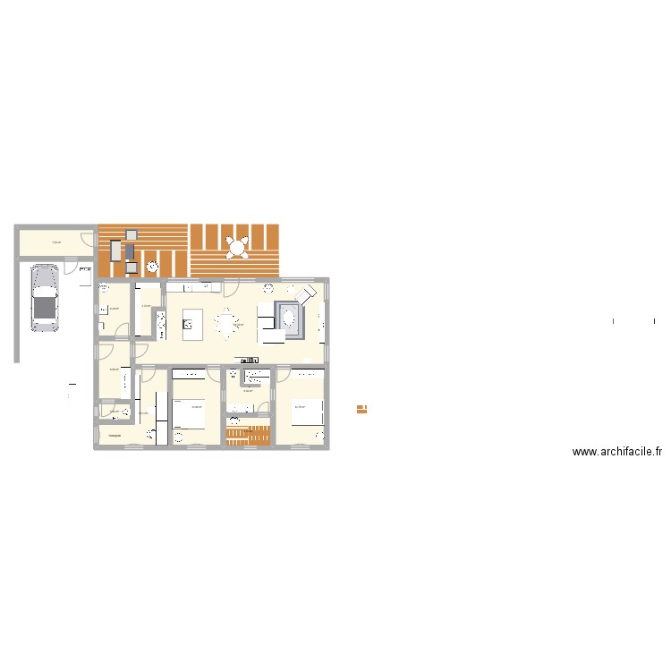 Bungalow mit Ost-Eingang . Plan de 11 pièces et 130 m2