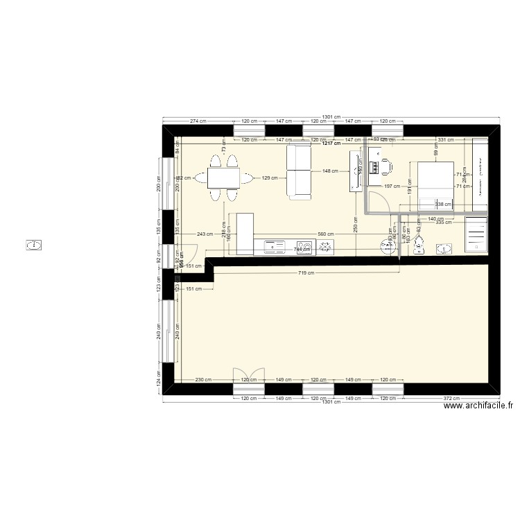 Plan t2/t2 version 2. Plan de 1 pièce et 116 m2