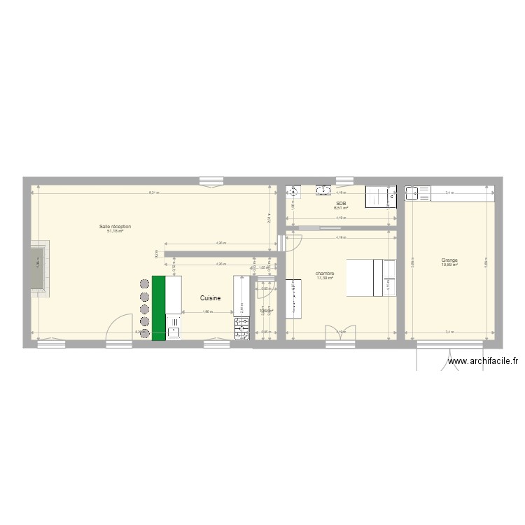 Précy RDC V2. Plan de 5 pièces et 97 m2