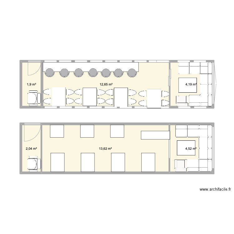 bus. Plan de 6 pièces et 39 m2