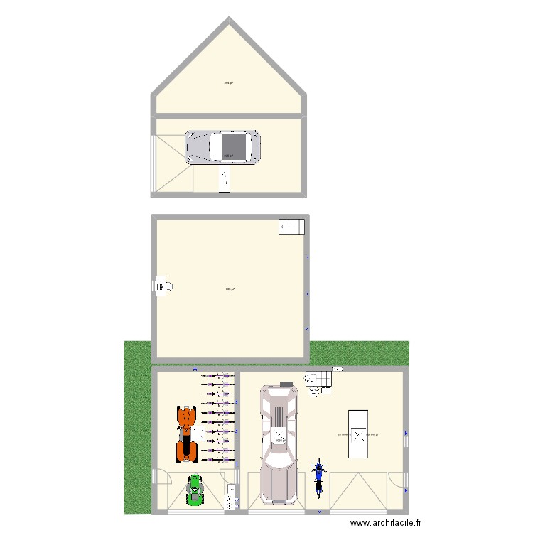 garage. Plan de 1 pièce et 68 m2