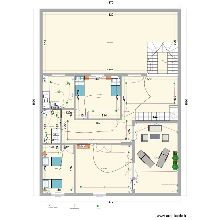 Etage complet Vjuin . Plan de 8 pièces et 224 m2