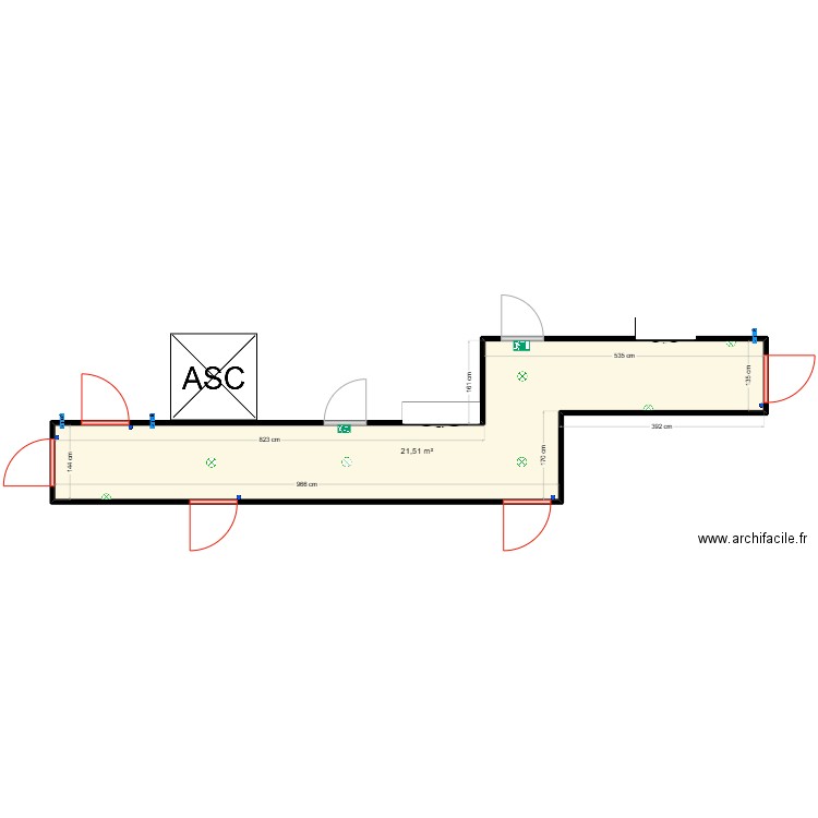 Palier BAT C-27 R+1. Plan de 1 pièce et 22 m2