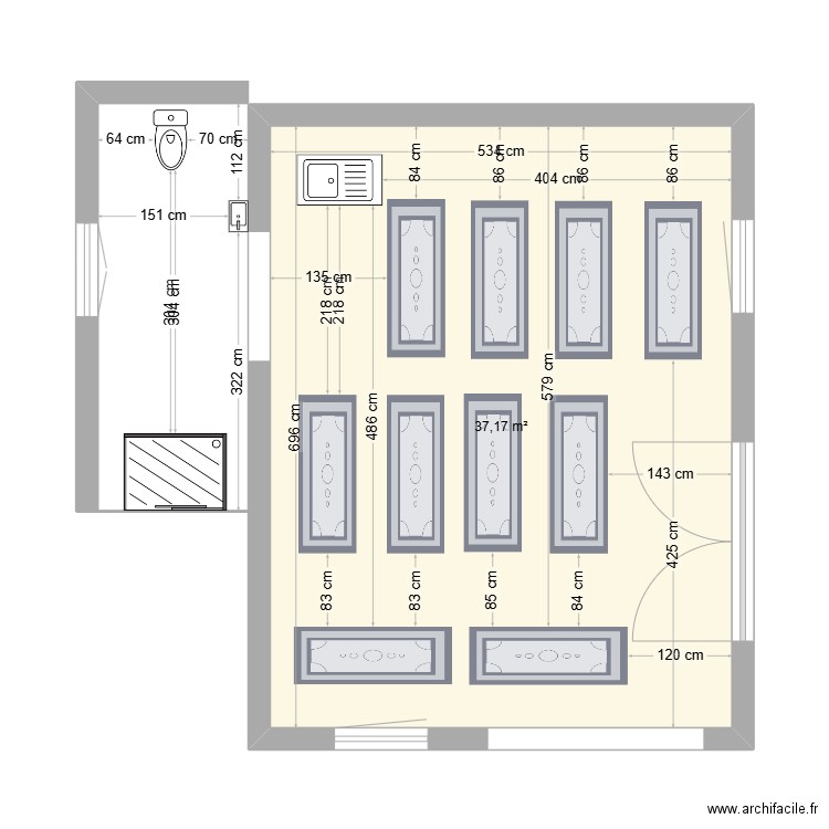 salle yoga. Plan de 1 pièce et 37 m2