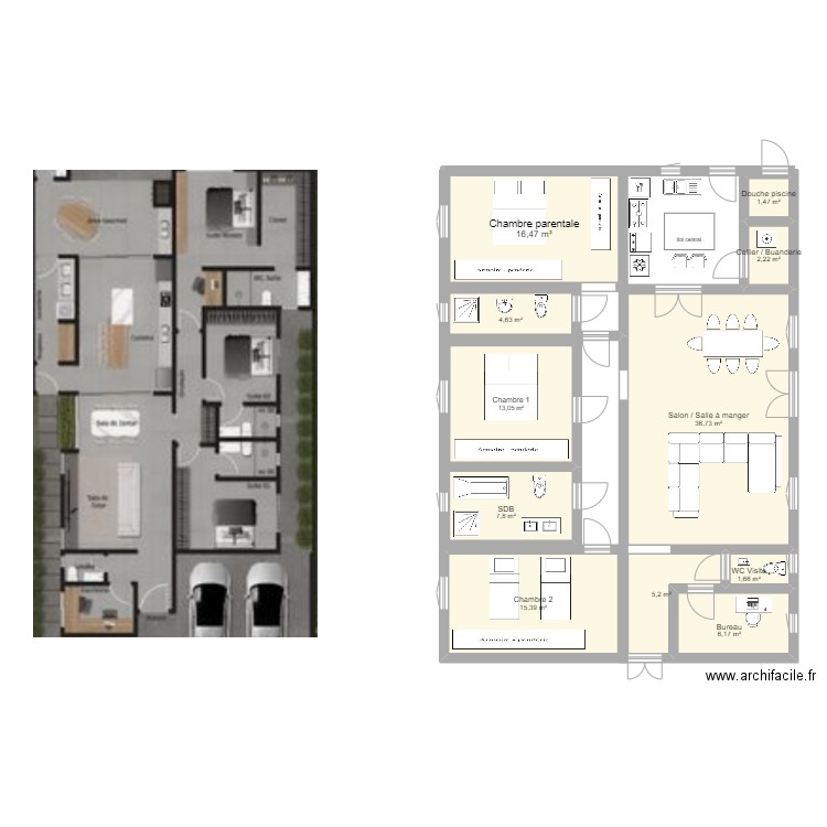 Maison Akanda 3. Plan de 11 pièces et 111 m2