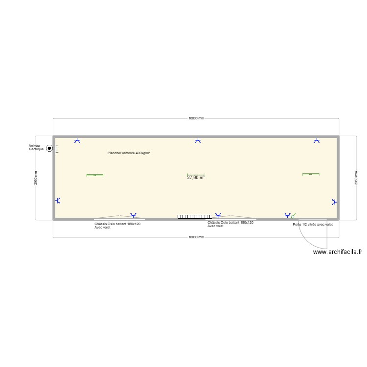 10x3. Plan de 1 pièce et 28 m2