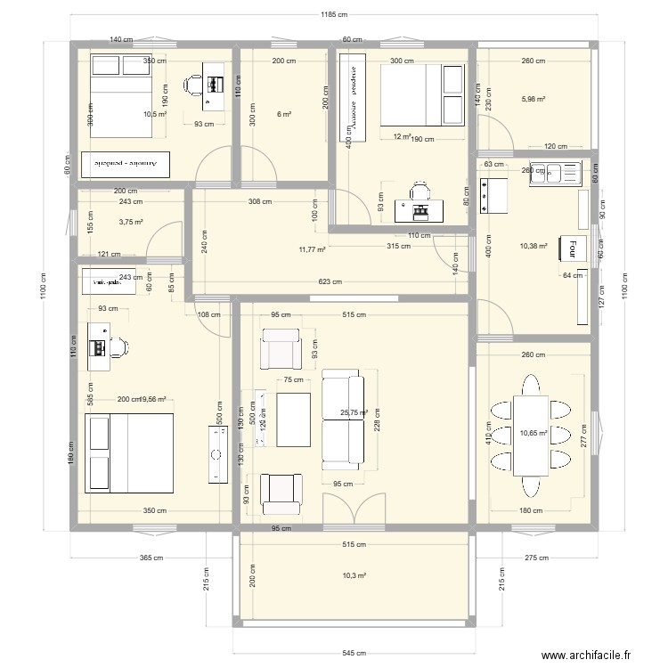 Plan B. Plan de 11 pièces et 127 m2