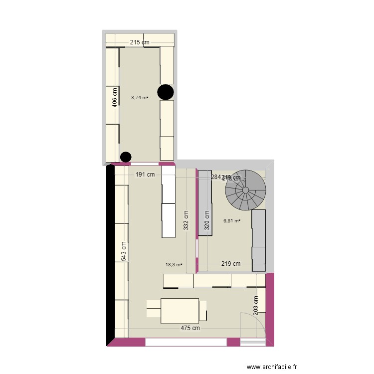 mag. Plan de 3 pièces et 34 m2