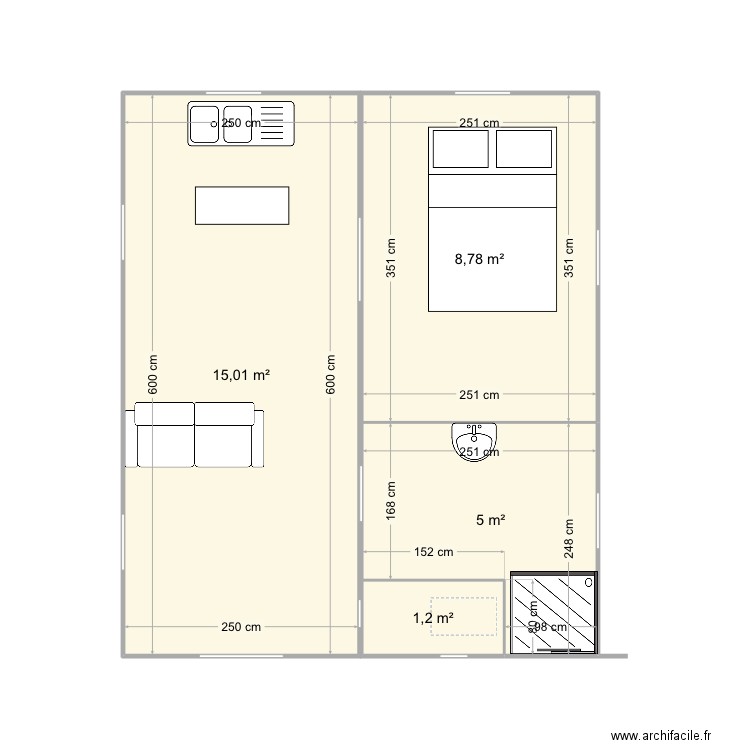 2 containers Gwada. Plan de 4 pièces et 30 m2