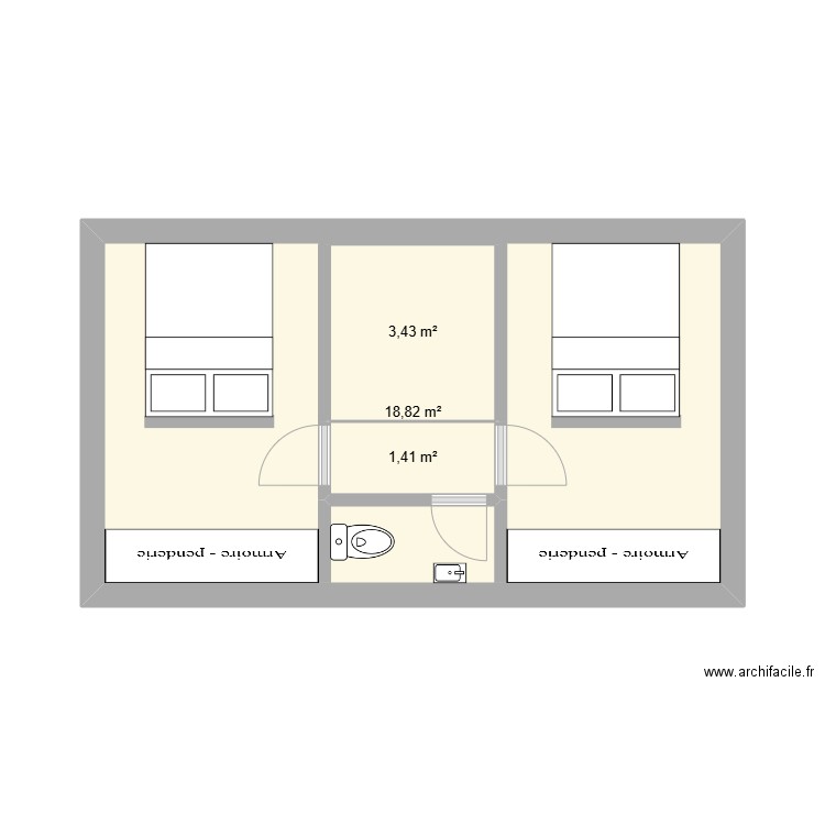 BENGALI  ETAGE 2. Plan de 3 pièces et 30 m2