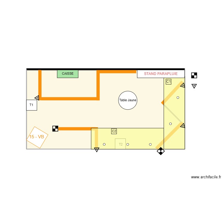 Stand 18 m2 - 2 angles. Plan de 1 pièce et 18 m2