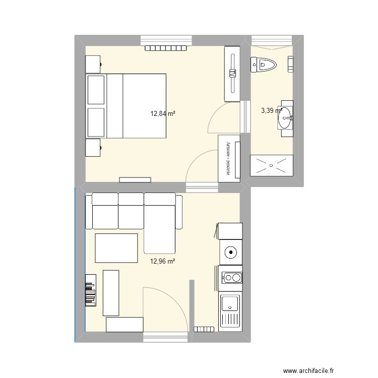 Appartement 2. Plan de 3 pièces et 29 m2