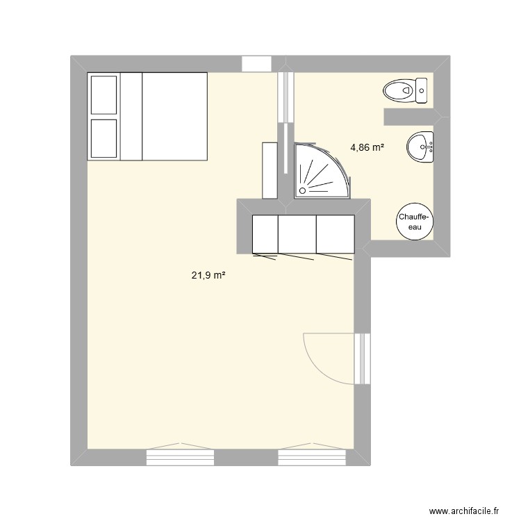 Plan appart V2. Plan de 2 pièces et 27 m2