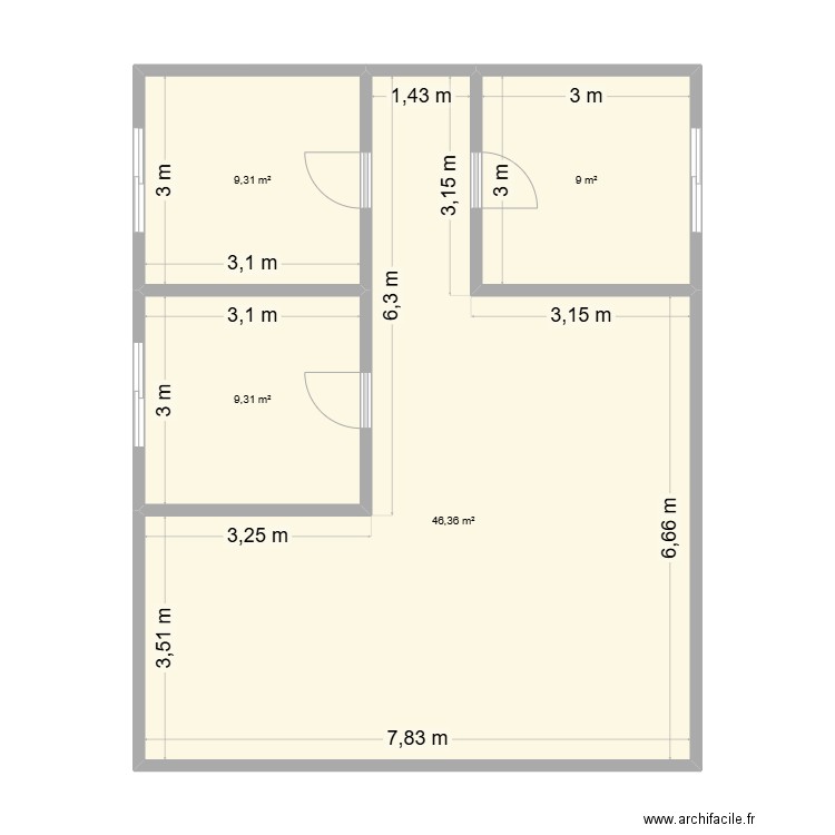 wanapopo. Plan de 4 pièces et 74 m2