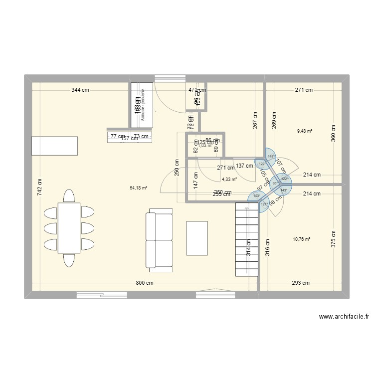 rez de chaussée maison. Plan de 5 pièces et 80 m2