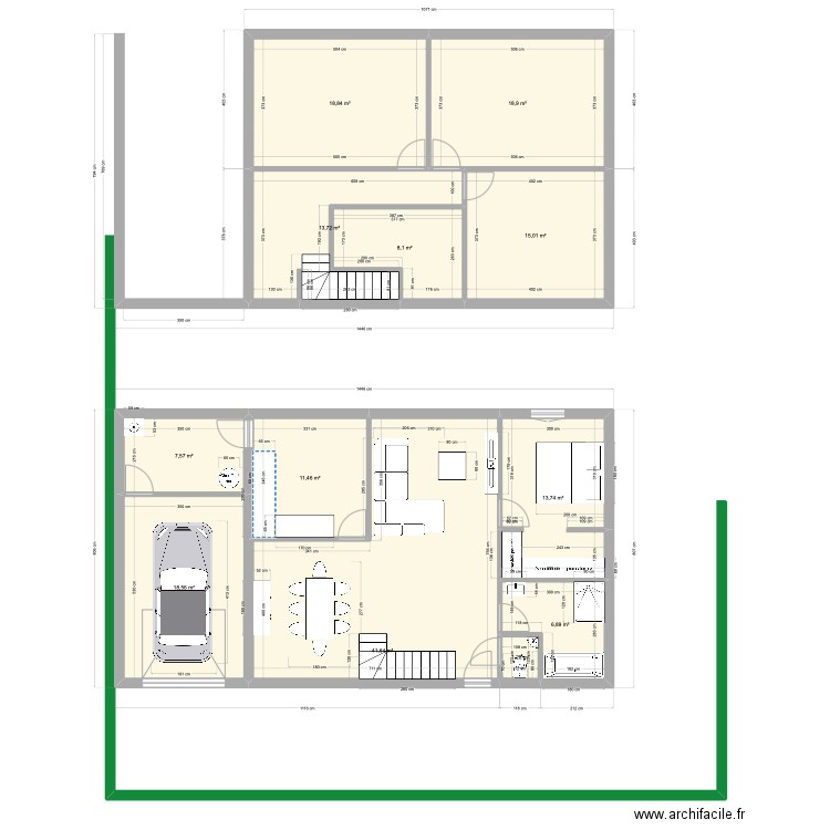 bois. Plan de 12 pièces et 176 m2