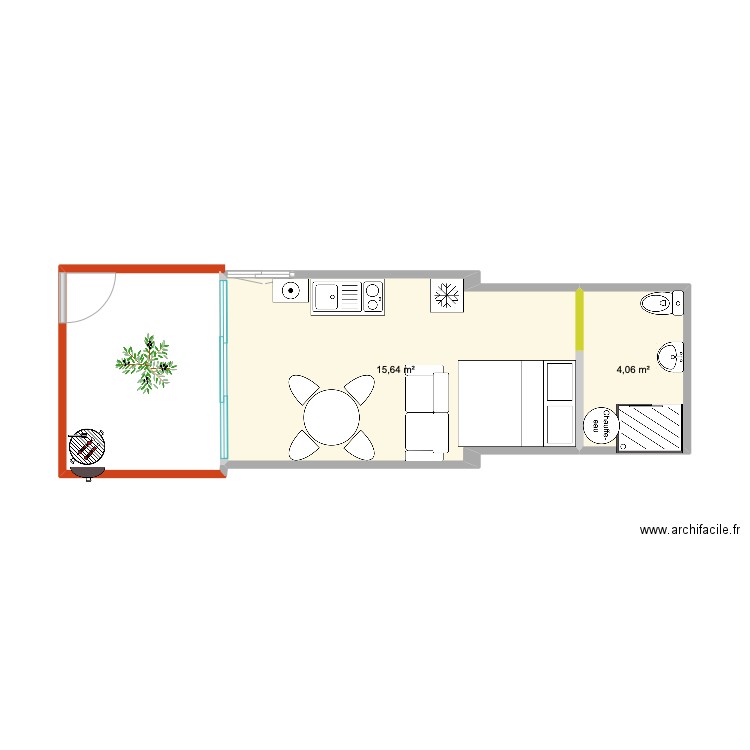 Bureau2. Plan de 2 pièces et 20 m2