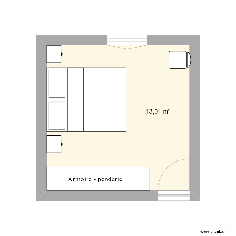 Chambre Ninon. Plan de 1 pièce et 13 m2