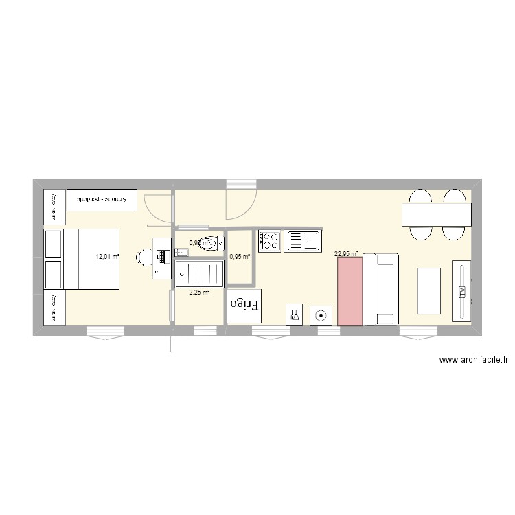 Plan après travaux. Plan de 5 pièces et 39 m2