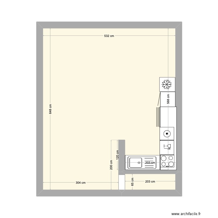 cuisine 2. Plan de 2 pièces et 34 m2