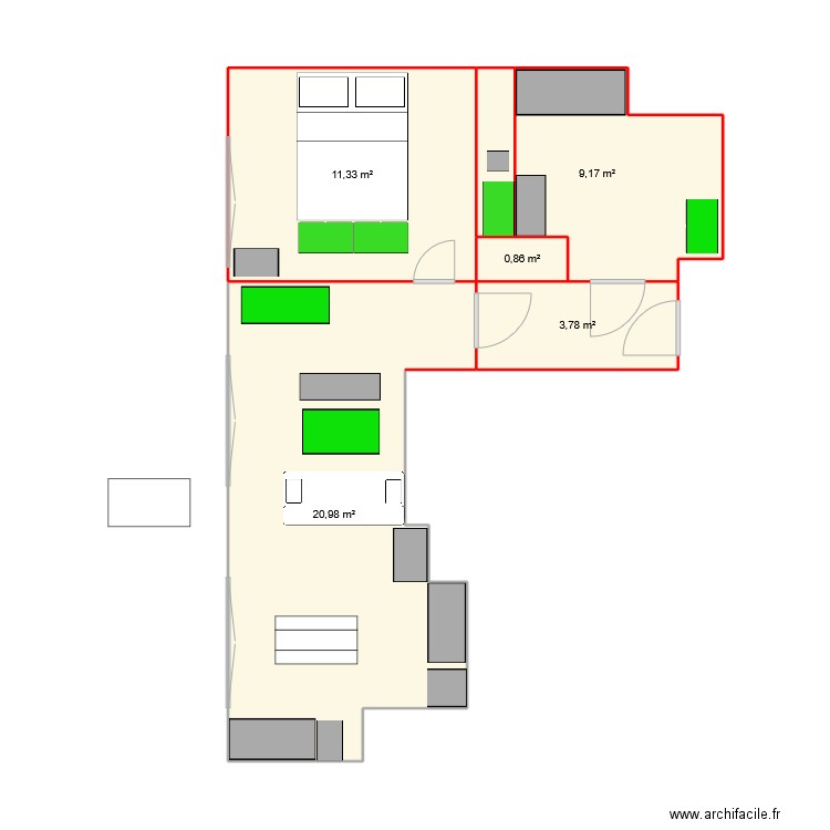 Apart clamart. Plan de 5 pièces et 46 m2