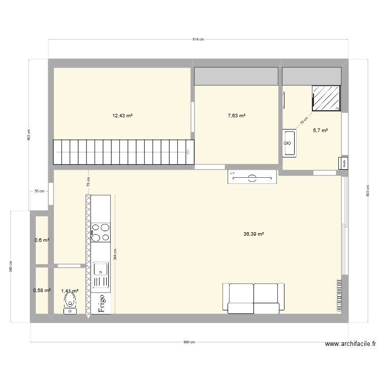 Garage Bièvres plan 3. Plan de 7 pièces et 65 m2