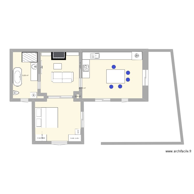 BARAQUETTE 1. Plan de 3 pièces et 59 m2