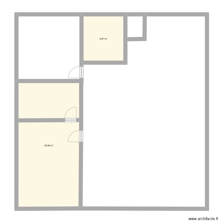 Plan carré. Plan de 2 pièces et 45 m2