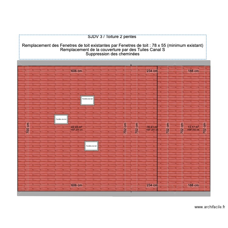 SJDV3 Toiture. Plan de 3 pièces et 72 m2